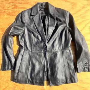 Valerie Stevens Black Leather Blazer Jacket Womens Large Single Button RN 13711